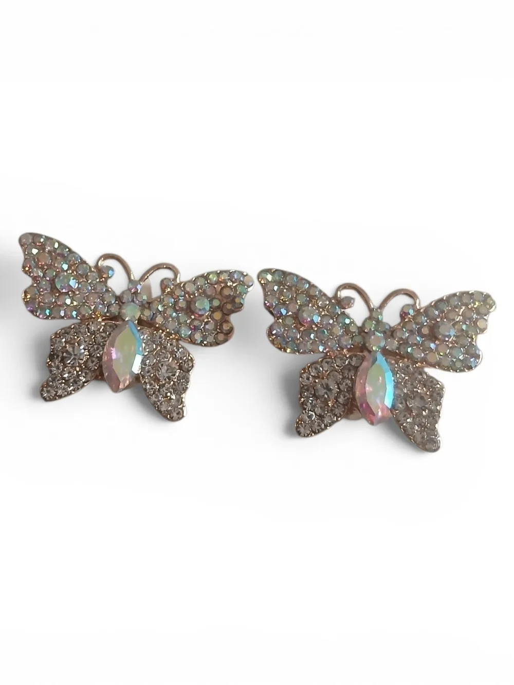 Clip OnIridescent Crystal Butterfly Stud Earrings - Pink & Opal Tones Clip On
